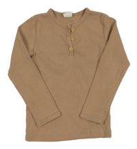 Hnědé žebrované triko s knoflíky H&M
