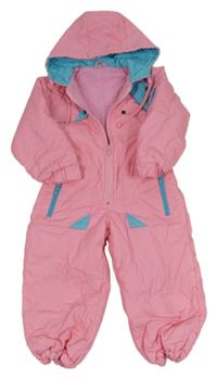Růžová šusťáková zateplená kombinéza s kapucí