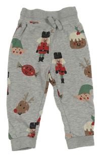 Šedé melírované tepláky s obrázky George