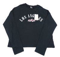 Nové - Černé oversize triko s nápisem s kamínky a růžemi M&Co.