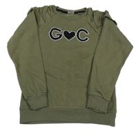 Khaki mikina s nápisem se srdcem a volánky