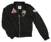 Černý šusťákový podšitý bomber s obrázky z flitrů H&M