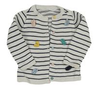 Bílo-tmavomodrý pruhovaný propínací svetr s květy Mothercare