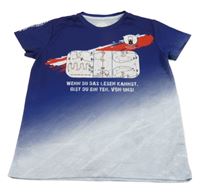 Tmavomodro-bílo-červené sportovní tričko s potiskem