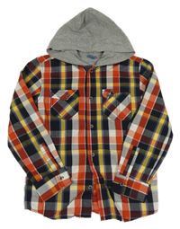 Tmavomodro-červeno-žlutá kostkovaná košile s kapucí Dopodopo