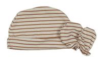 2set - Bílo-hnědá pruhovaná čepice + rukavičky