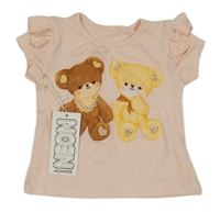 Nové - Růžové tričko s medvědy a volánky