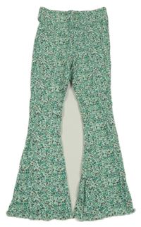 Nové - Mátovo-zelené květované žebrované flare legíny Dunnes