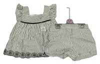 Nové - 2set - Bílo-černá pruhovaná třpytivá halenka + kraťasy Primark