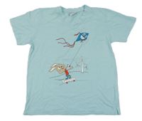 Světlemodré tričko s králíkem a drakem