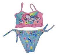 Světlemodro-barevné dvoudílné plavky s Hello Kitty a obrázky