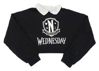 Černá crop mikina s potiskem a límečkem - Wednesday H&M