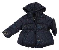 Tmavomodrá třpytivá šusťáková zimní bunda s kapucí Primark