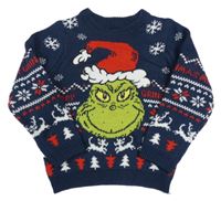 Tmavomodrý vzorovaný svetr s Grinchem Primark