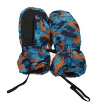 Modro-oranžové vzorované šusťákové zimní palcové rukavice Lupilu