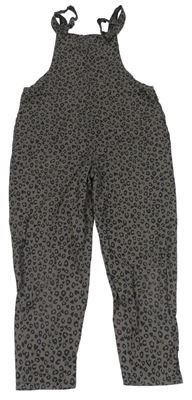Hnědo-černé laclové plátěné kalhoty s leopardím vzorem zn. Next