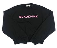 Černá crop mikina s růžovým nápisem zn. H&M