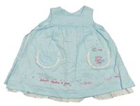 Světlemodré lněné šaty s kapsami a výšivkou Mothercare