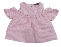 Růžovo-bílý kostičkovaný top s holými rameny Primark