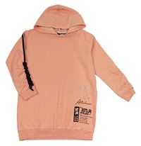 Meruňkové teplákové šaty s potiskem a kapucí River Island