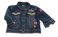 Tmavomodrá riflová bunda s nášivkami 