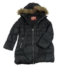 Černý šusťákový zateplený kabát s kapucí 