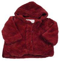 Rubínová kožešinová podšitá bunda s kapucí 
