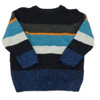 Tmavomodro-modro-šedý pruhovaný svetr M&S