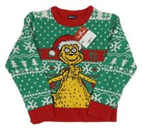 Nové - zeleno-červený vánoční svetr s příšerkou 