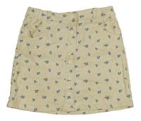 Smetanovo-modrá květovaná riflová sukně