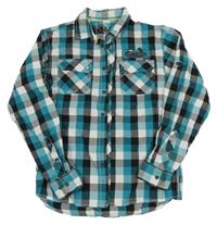 Tyrkysovo-černo-bílá kostkovaná košile s nápisem C&A