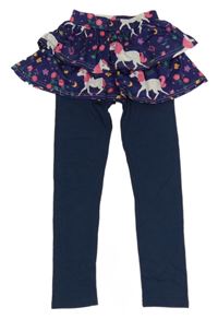 Tmavomodré legíny s fialovou sukní s jednorožci 