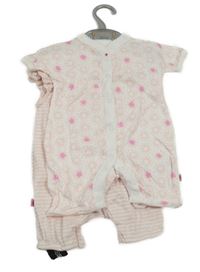 Nové - 2x kraťasový overal - růžový pruhovaný + bílo-růžový květovaný dunnes