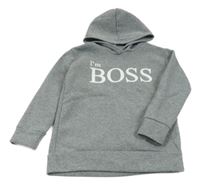 Šedá melírovaná mikina s nápisem a kapucí 