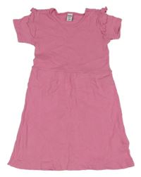 Růžové žebrované šaty s volánky Dopodopo