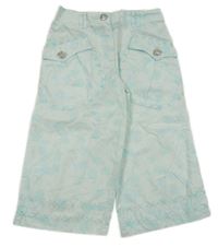 Světlemodré květované plátěné crop kalhoty 