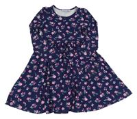 Tmavomodro-růžové květované šaty 