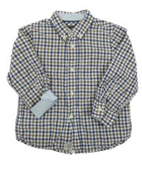 Bílo-modro-hnědá kostkovaná košile H&M