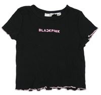 Černé žebrované crop tričko s nápisem H&M