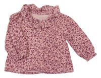 Růžová květovaná manšestrová halenka s límečkem Primark