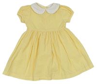 Žluto-bílé pruhované krepové šaty s límečkem