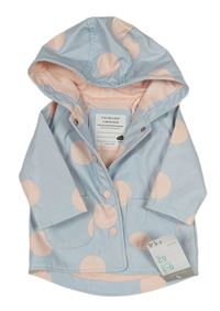 Světlemodro-růžová puntíkatá voděodolná podzimní bunda s kapucí Primark