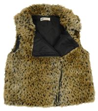 Béžovo-čená kožešinová podšitá crop vesta s leopardím vzorem H&M