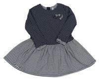 Tmavomodro-bílé puntíkato/pruhované šaty 