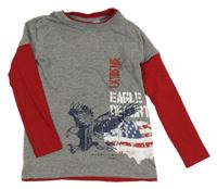 Šedo-červené triko s nápisy a orlem Pepperts