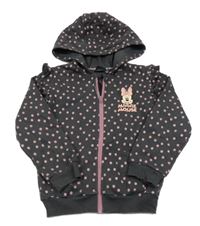 Antracitovo-růžová puntíkatá propínací mikina s Minnie a kapucí Primark