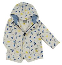 Bílo-modro-žlutá voděodolná jarní bunda s diny a kapucí 