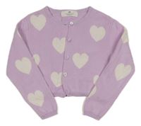 Lila-bílý propínací crop svetr se srdíčky H&M