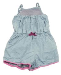 Světlemodro-růžový lehký kraťasový overal Kiki&Koko