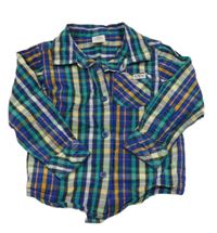 Tmavomodro-zeleno-oranžovo-barevná kostkovaná košile S. Oliver